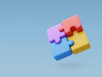 four interlocking colourful jigsaw puzzle pieces